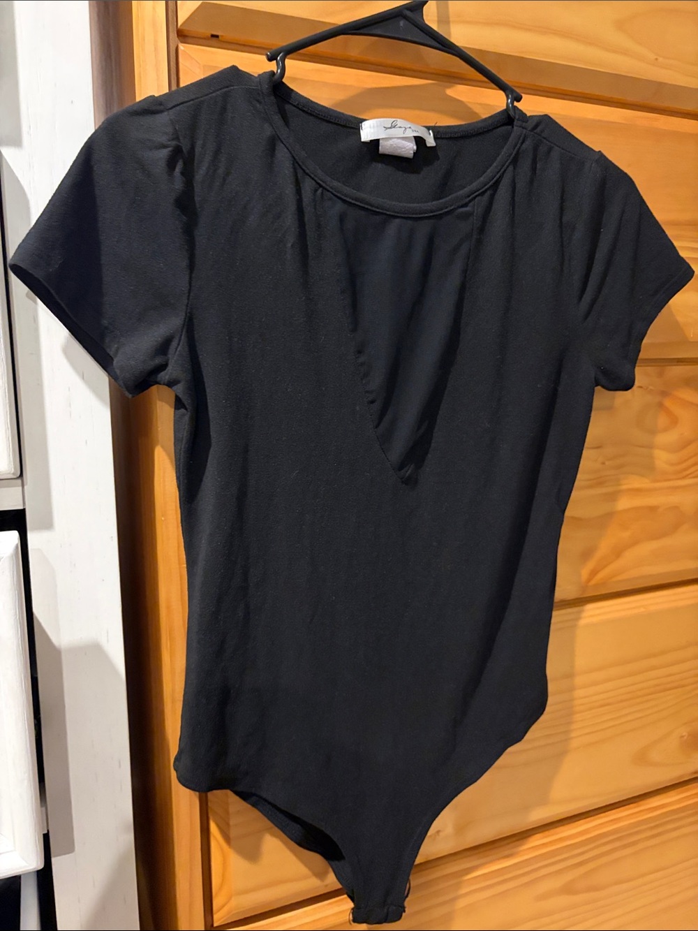 Women's Black Short-Sleeve V-Neck Bodysuit